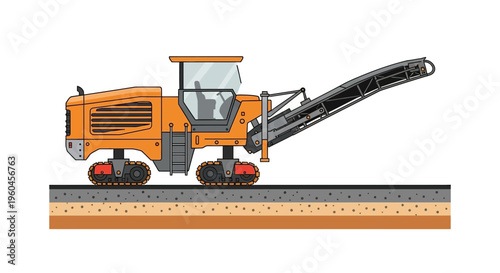 Road Milling Machine Working On Asphalt Surface Construction Equipment Illustration