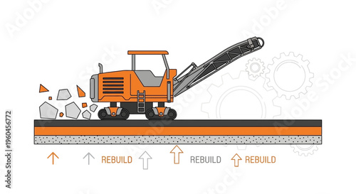 Road Milling Machine Paving New Surface Construction Process Illustration