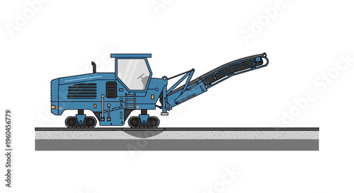 Road Milling Machine Working On Asphalt Surface Construction Side View Illustration