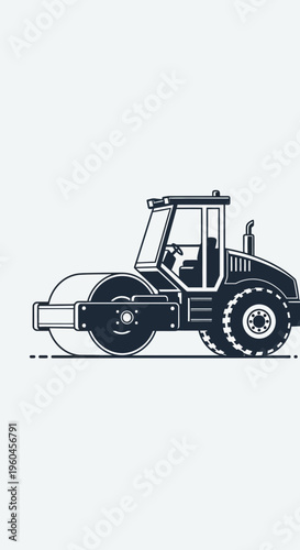 Vector Illustration Of A Compactor Vehicle For Construction Projects And Roadwork