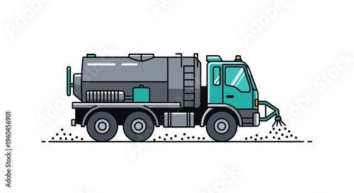 Vector Illustration Of A Street Sweeping Vehicle Cleaning The Road