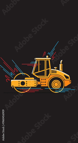 Stylized Road Roller Machinery Construction Equipment Graphic Design
