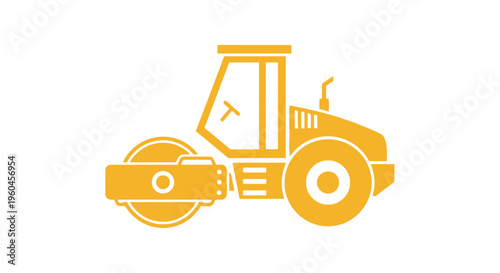 Vector Illustration Of A Yellow Steamroller Machine On White Background