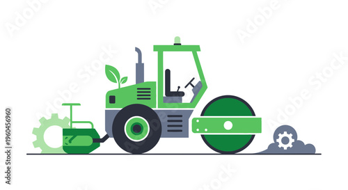 Sustainable Agricultural Compactor Machine Green Technology Vector Illustration