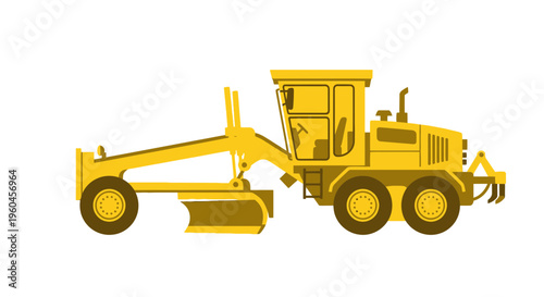 Vector Illustration Of A Yellow Motor Grader On A White Background