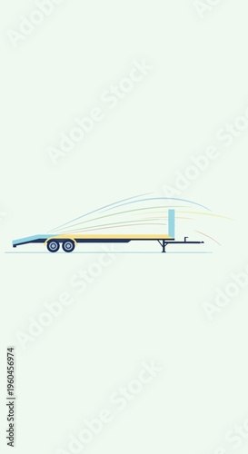 Sleek Trailer Silhouette With Aerodynamic Flow Lines On White Background