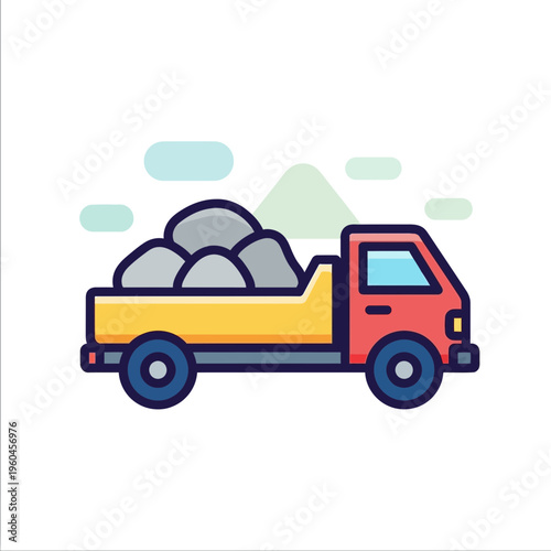 Small Red Truck Transporting Gravel For Construction Projects
