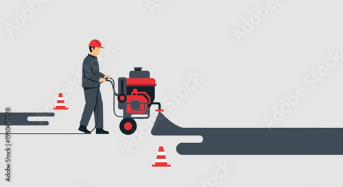 Road Worker Operating Asphalt Paver Machine During Construction Project