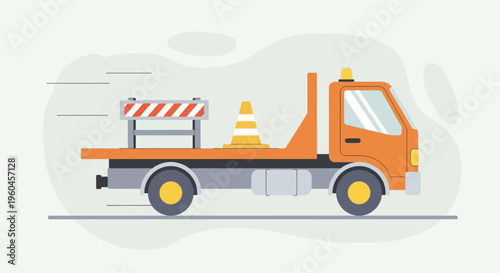 Roadside Assistance Tow Truck Transporting Traffic Safety Equipment On The Move