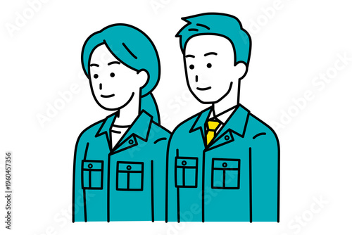 まっすぐ前を向いている作業員の男女
