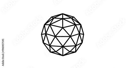 Abstract Geometric Sphere Wireframe Icon, Minimalist 3D Shape on White Background