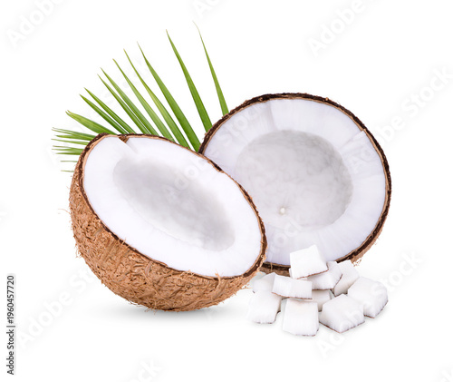 Coconut with leaves Isolated on white background
