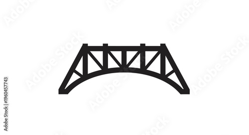 Black silhouette of a steel truss bridge, isolated on white background