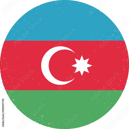 Azerbaijan flag circular icon with a distressed grunge texture isolated on a white background