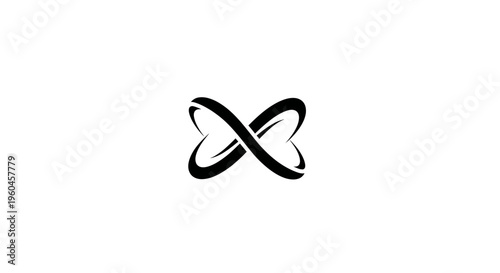 Infinity symbol made of two interconnected hearts, black on white background, concept of eternal love