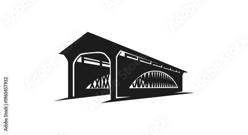 Foto Silhouette of a historic covered bridge against a white background