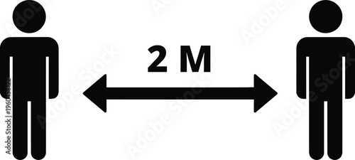 Social distancing 2m icon vector, physical distance safety sign, person spacing symbol