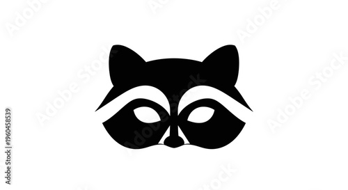 Black silhouette of a raccoon's face on a white background