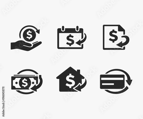 A set of Repayment icons focuses on simplicity, elegance, and ease of recognition. Vector Sign for Logos, Labels, and Icons.