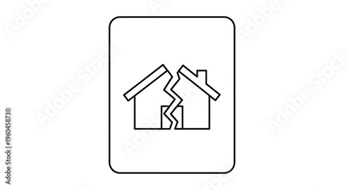 Conceptual illustration of two house halves splitting apart, symbolizing divorce and property