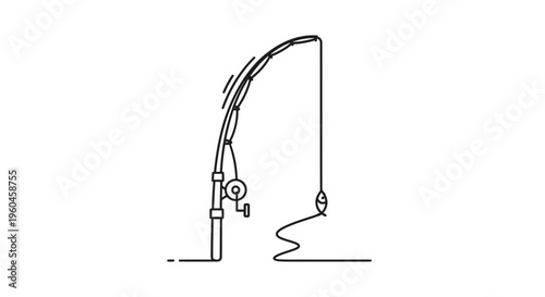 Minimalist fishing rod illustration with a fish on the line symbolizing a successful catch