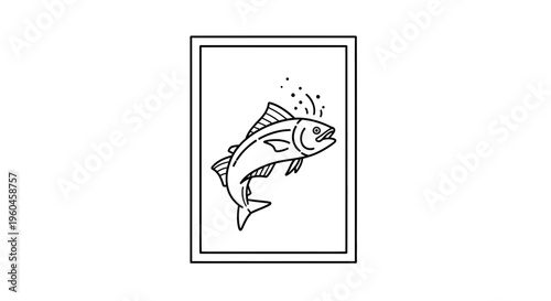 Stylized line art portrayal of a vibrant fish leaping from water with expressive droplets
