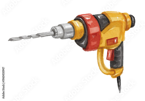 Hand painted watercolor drill isolated