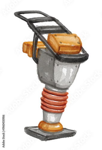 Hand painted watercolor tamping rammer isolated