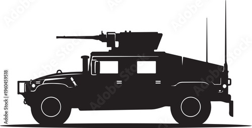 Military vehicle, armored car, combat truck, silhouette illustration