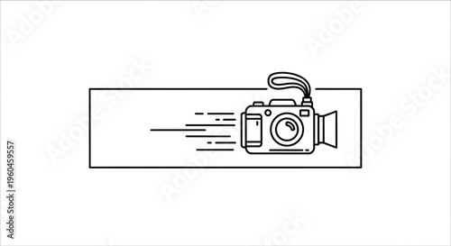 Dynamic photographic device icon representing swift media capture and creative content flow