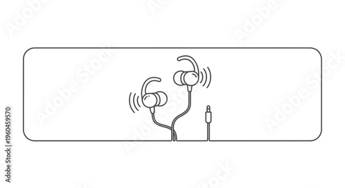 Minimalist line illustration of in-ear headphones delivering personal audio entertainment