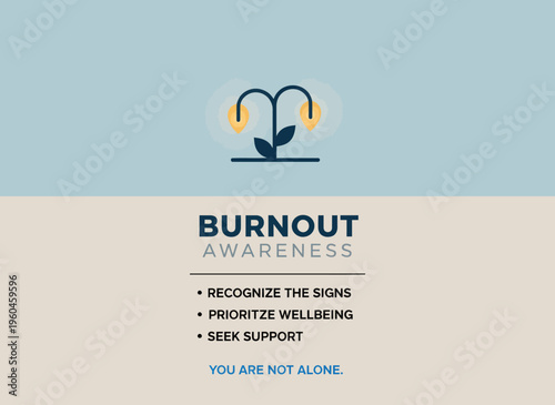 Awareness campaign signs for burnout recognition and wellbeing prioritization