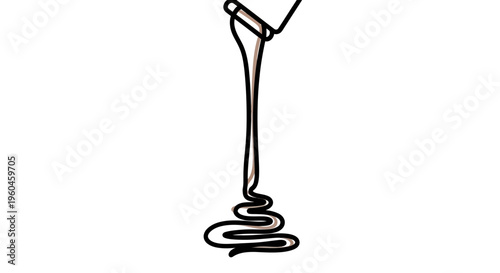 Minimalist continuous line art illustration depicting a viscous liquid pouring and coiling onto a