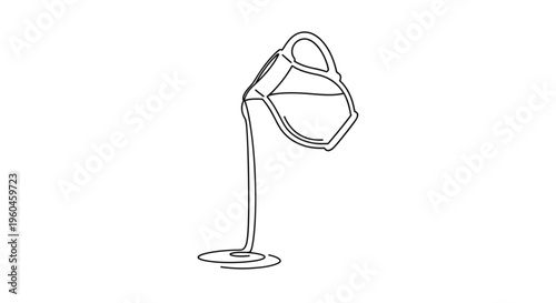 Minimalist continuous line art drawing of a pitcher gracefully pouring a liquid stream onto a