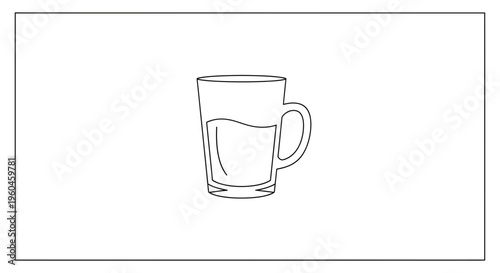 Minimalist black outline drawing of a tall beverage mug partially filled with liquid on a clean