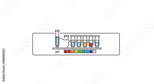 Scientific pH measurement illustration with test tubes and color spectrum scale showing various
