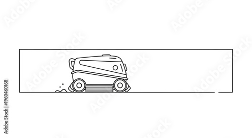 Autonomous robotic floor cleaner in minimalist line art style demonstrating efficient modern