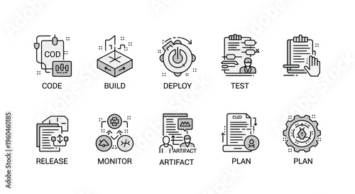 DevOps Lifecycle Process Icon Set for Software Development