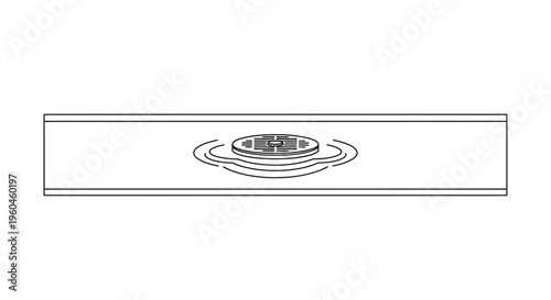 Minimalist outline drawing of a floor drain with water ripples for plumbing and sanitation concepts
