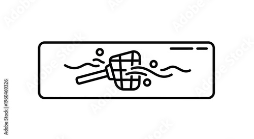 Abstract outline illustration showing a net clearing debris from rippling water with floating