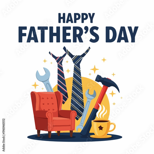 Festive Vector Poster Design Happy Father's Day Flat Illustration of Event 