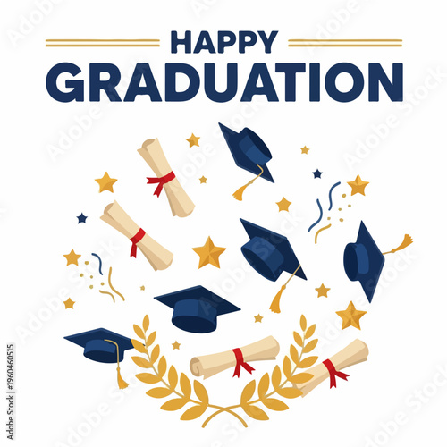 Festive Vector Poster Design Happy Graduation Flat Illustration of Event 