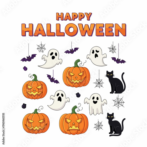  Happy Halloween Vector Poster Design  Flat Illustration of Event 