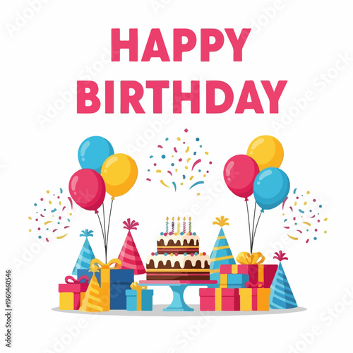 Festive Vector Poster Design Happy Birthday Flat Illustration of Event 
