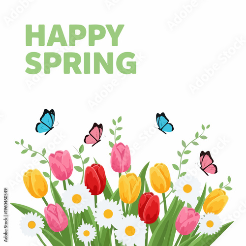 Festive Vector Poster Design Happy Spring Flat Illustration of Event 