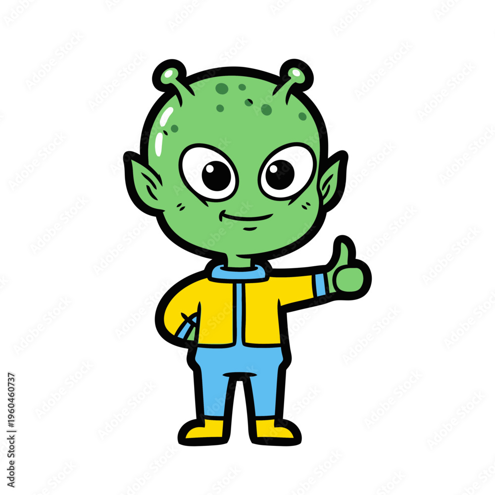 Obraz premium Cute cartoon alien giving a thumbs up gesture.
