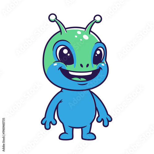 Cute cartoon alien character with a friendly smile and big eyes.