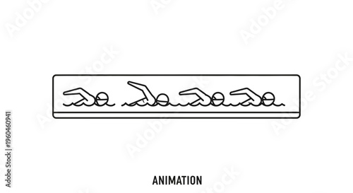 Dynamic line art sequence illustrating a swimmer's freestyle stroke progression for animation
