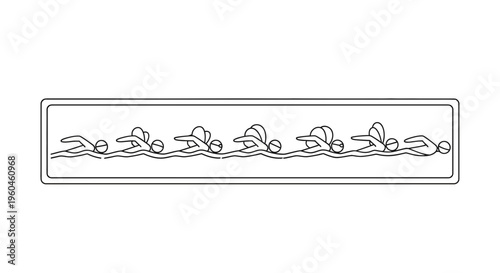 Vector outline depicting multiple athletes engaged in a synchronized freestyle swimming motion