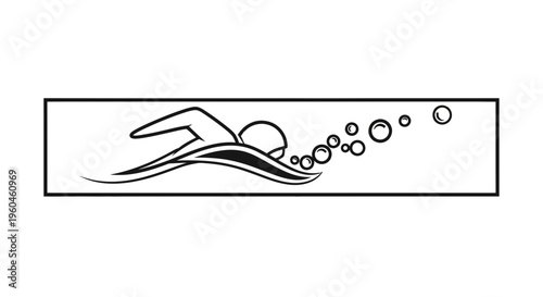 Dynamic monochrome swimmer cutting through water creating a stream of effervescent bubbles